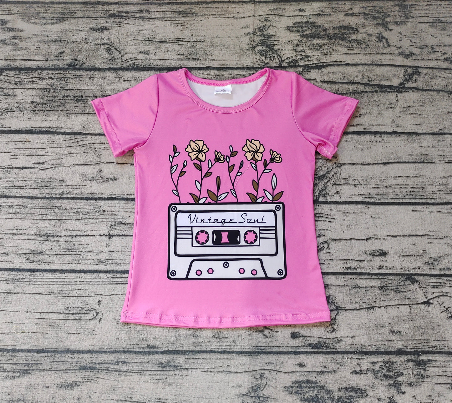 Baby Girls Pink Tapes Short Sleeve Tee Shirts Tops