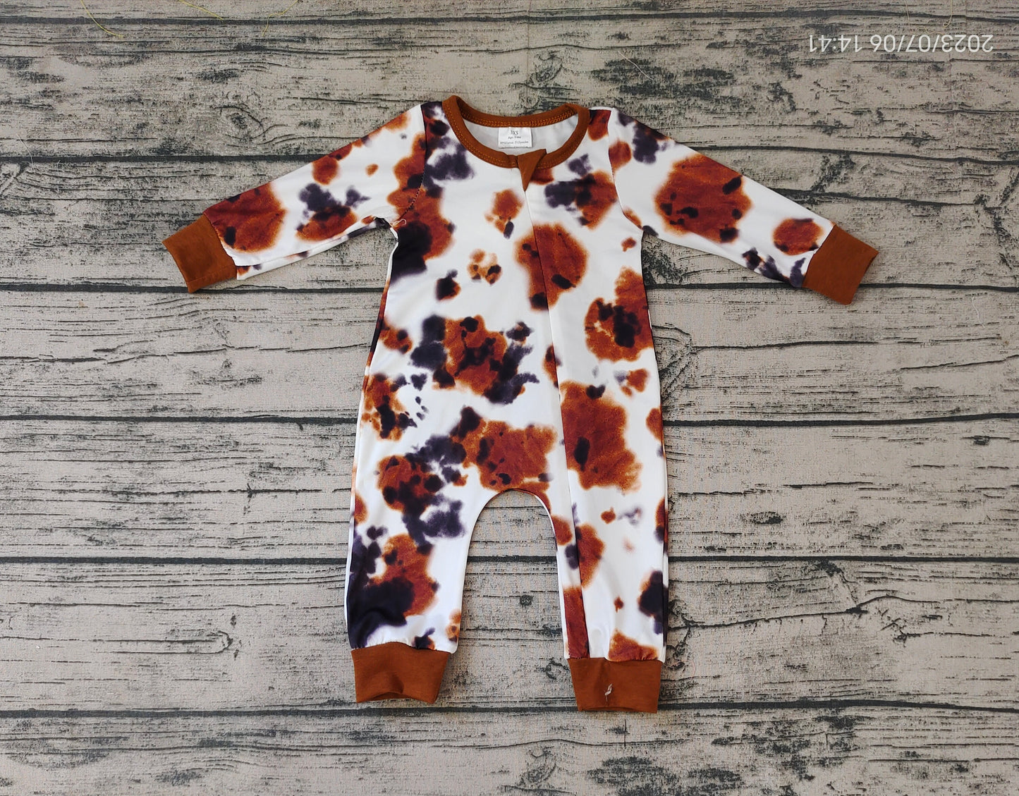 Baby Kids Cowhide Print Zip Long Sleeve Rompers