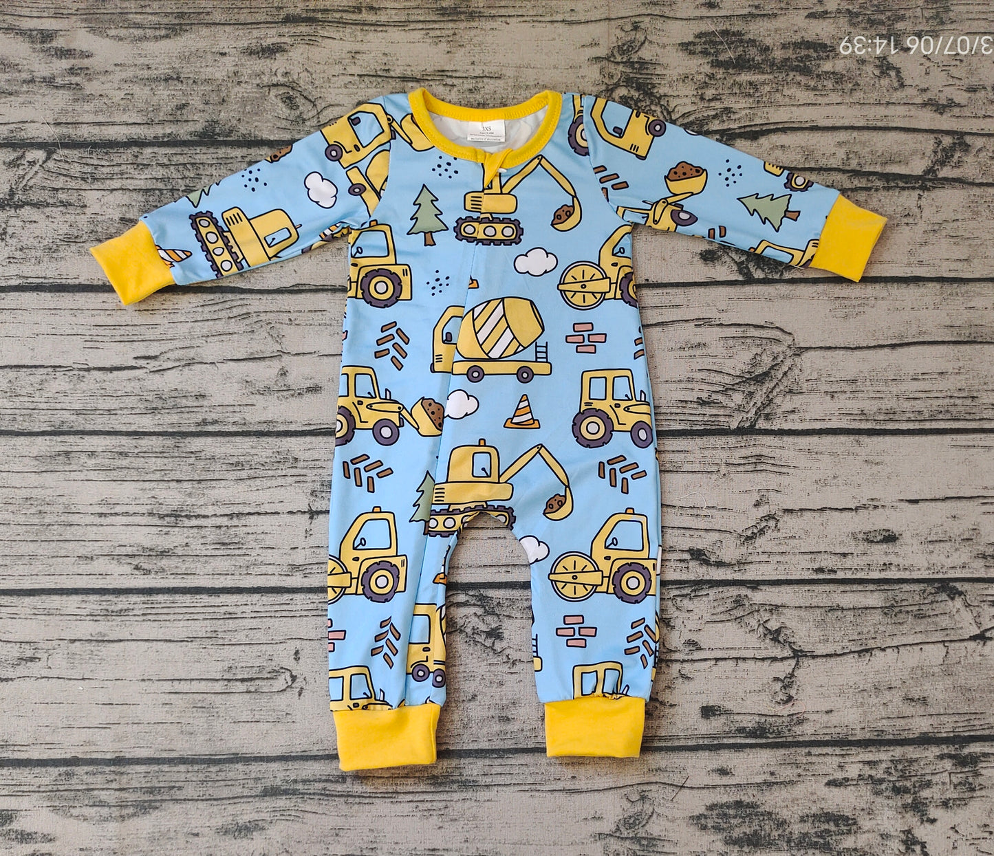 Baby Boys Construction Zip Rompers