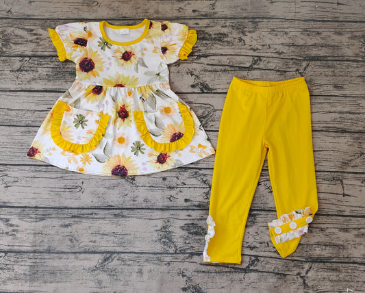 Baby Girls Yellow Floral Tunic Pants Clothing Sets