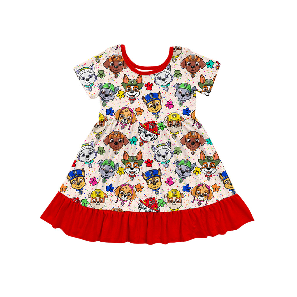 Baby Girls Cartoon Dog Red Knee Length Dresses preorder(MOQ 5)