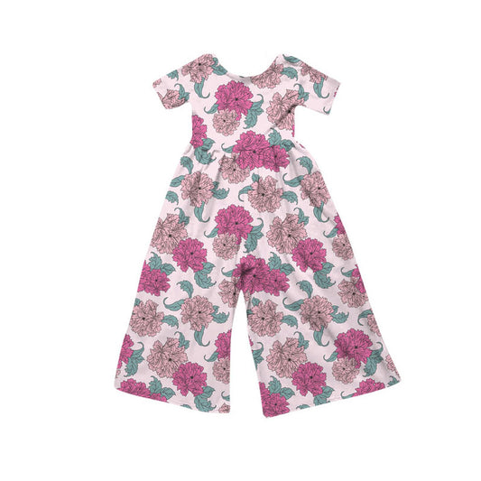 Preorder(moq 8)Baby Girls Pink Flowers Plaid Pant Jumpsuits