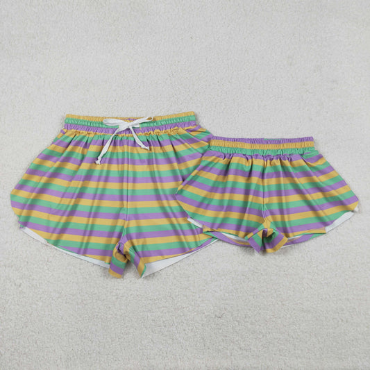 Mama and Me Mardigras Stripes Yoga Active Ruffle Shorts Bottom