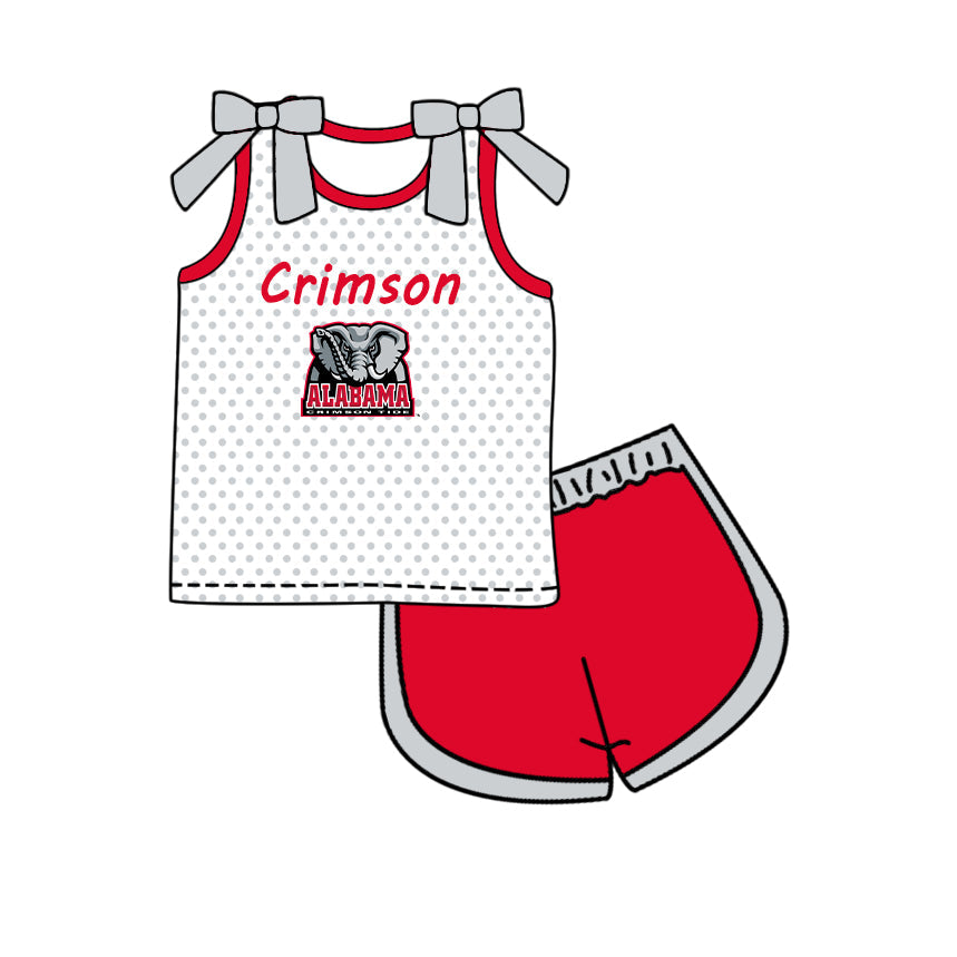 Preorder (moq 5)Baby Girls Bows Sleeveless Alabama Polka Dots Top Short Team Clothes Set