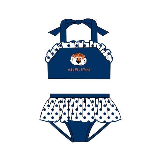 Baby Girls Auburn Tiger Team Ruffle Two Pieces Swimsuits preorder (moq 5)