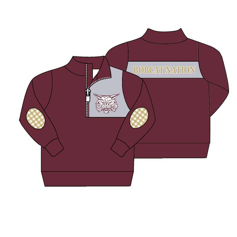 Preorder moq 5 Baby Boys Bobcat Nation Team Red Zip Pullovers Tops