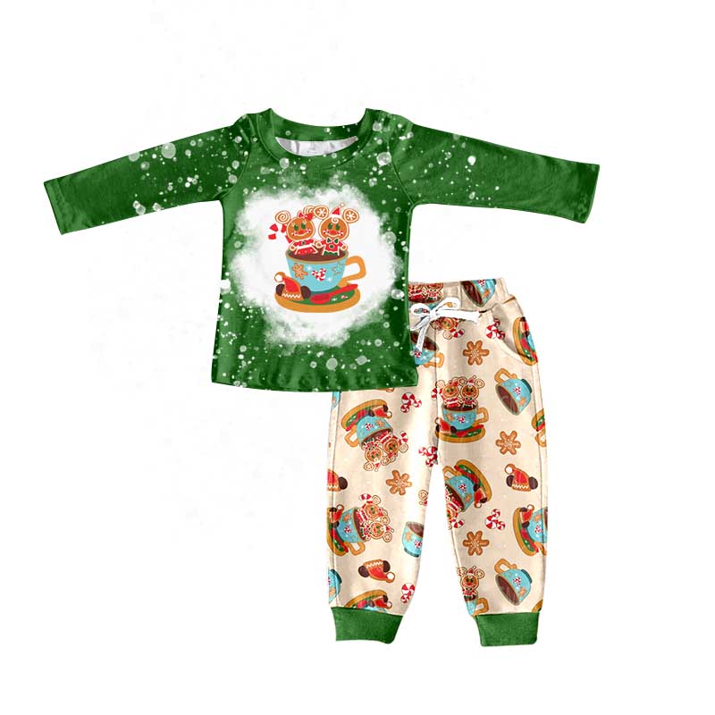 Baby Boys Christmas Gingerbread Cups Pajamas Clothes Sets preorder(moq 5)