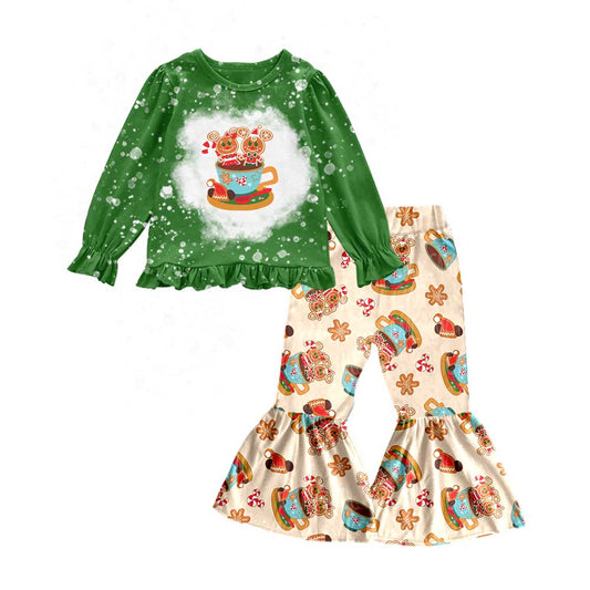 Baby Girls Christmas Gingerbread Cups Bell Pants Clothes Sets preorder(moq 5)