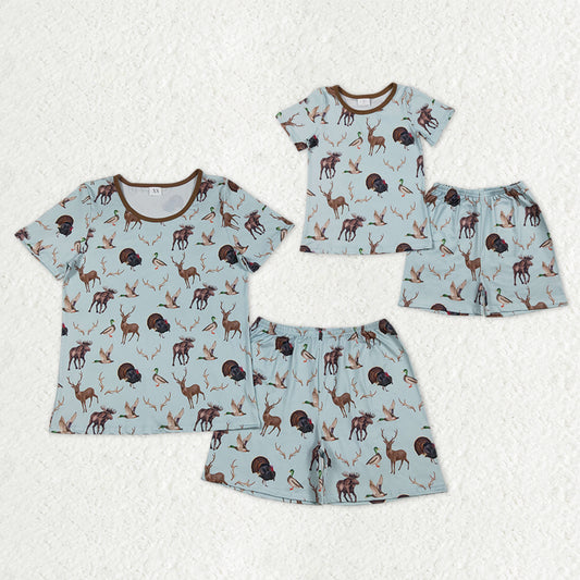 Mama and Me Turkey Deer Ducks Top Shorts Hunting Pajamas Sets