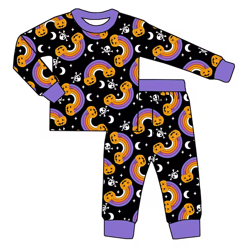 Baby Boys Bamboo Halloween Pumpkin Rainbow Shirt Pants Pajamas Clothes Sets Preorder(moq 5)