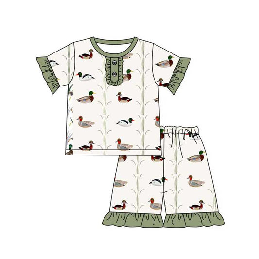 Baby Girls Mallard Ducks Shirts Top Ruffle Shorts Pajamas Sets preorder(MOQ 5)