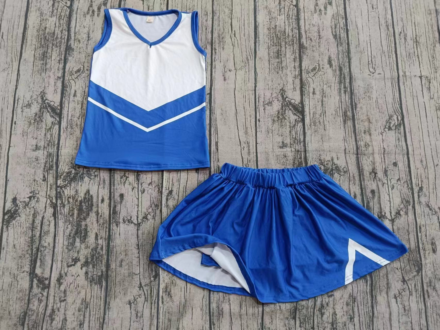 Preorder (moq 5)Baby Girls Sleeveless Hot Blue Vest Skorts Team Clothes Set