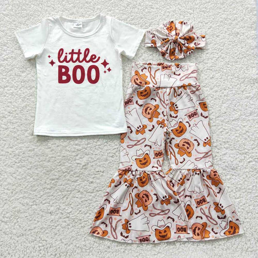 Baby Girls Halloween Little Boo Top Pumpkin Bell Pants Clothing Sets