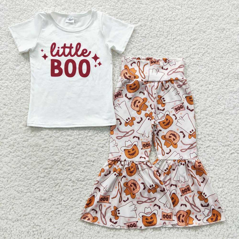 Baby Girls Halloween Little Boo Top Pumpkin Bell Pants Clothing Sets