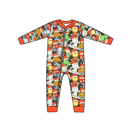 Baby Girls Christmas Cartoon Red Zip Rompers preorder(moq 5)