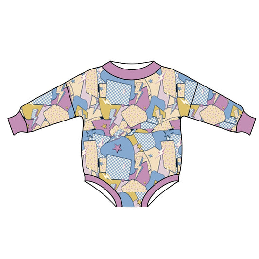 Baby Girls Lavender Patchwork Print Rompers preorder(moq 5)