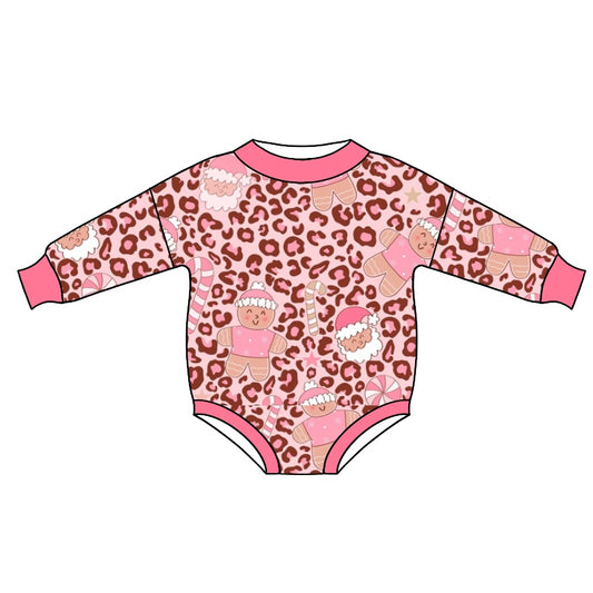 Baby Girls Gingerbread Leopard Christmas Rompers preorder(moq 5)