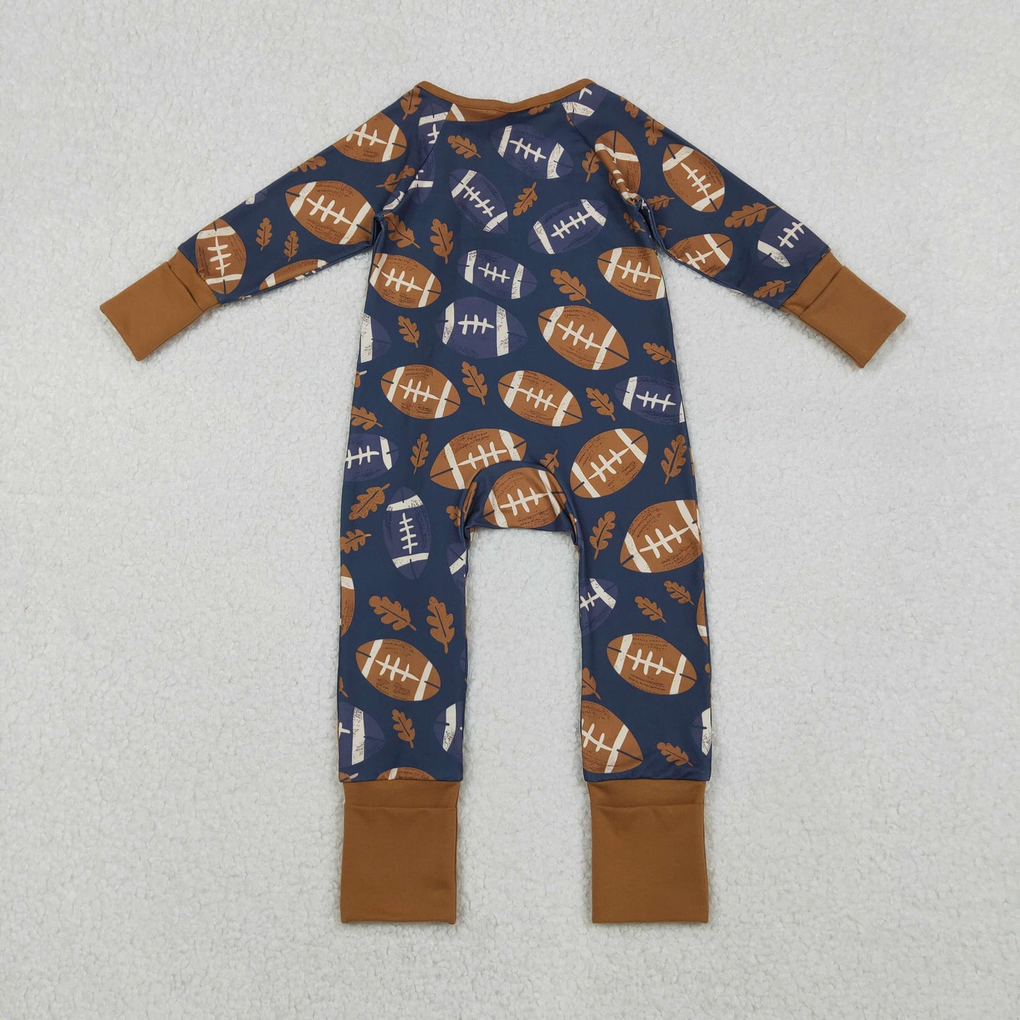 Baby Boys Leaves Footballs Fall Team Zipper Footie Rompers