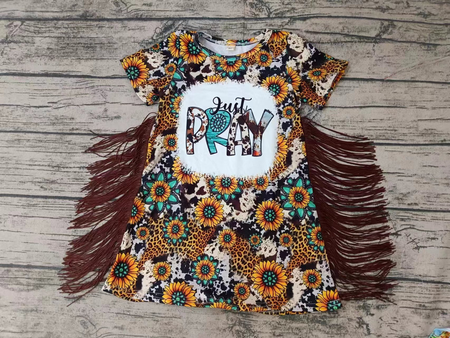 Baby Girls Pray Sunflower Tassel Dresses preorder(moq 5)