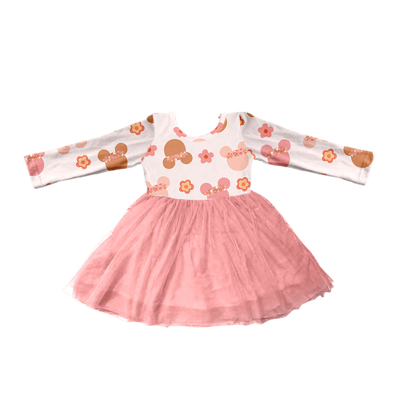 Baby Girls Long Sleeve Pink Cartoon Tutu Dresses preorder(moq 5)