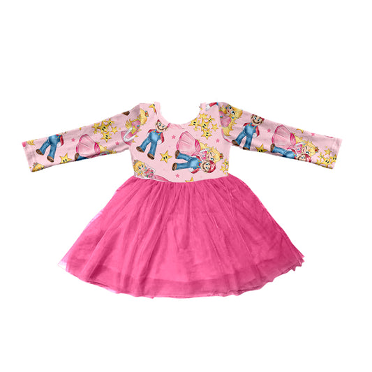 Baby Girls Long Sleeve Game Pink Tutu Dresses preorder(moq 5)