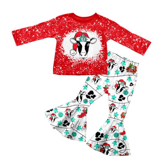 Baby Girls Red Cow Tee Shirt Bell Pants Clothing Sets preorder(moq 5)