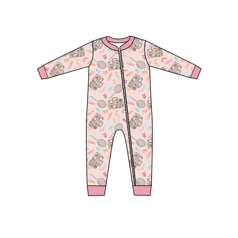 Baby Girls Fishing Pink Zip Rompers preorder(moq 5)