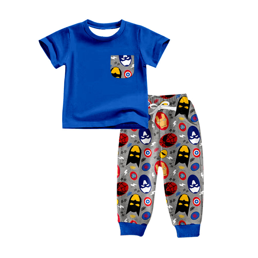 Baby Boys Cartoon Hero Pocket Tee Top Pants Clothing Sets preorder(moq 5)