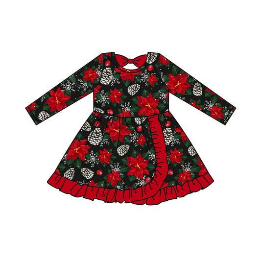 Baby Girls Christmas Red Flowers Ruffle Dresses preorder(moq 5)