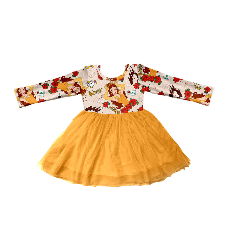 Baby Girls Long Sleeve Princess Yellow Tutu Dresses preorder(moq 5)