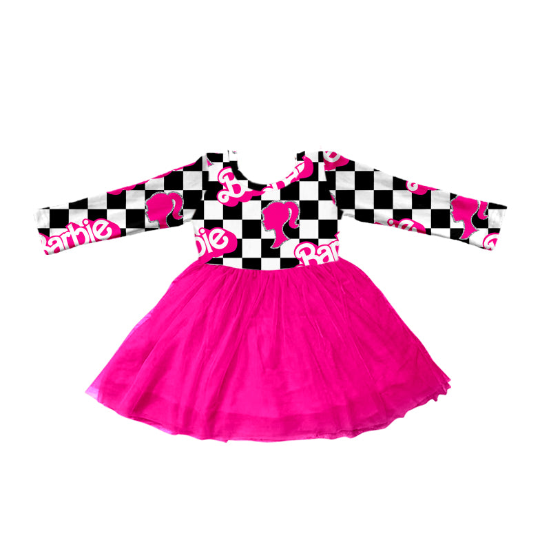 Baby Girls Long Sleeve Doo Checkered Tutu Dresses preorder(moq 5)