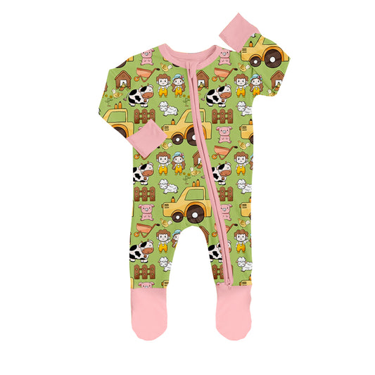 Baby Girls Farm Animal Pink Zip Rompers preorder(moq 5)