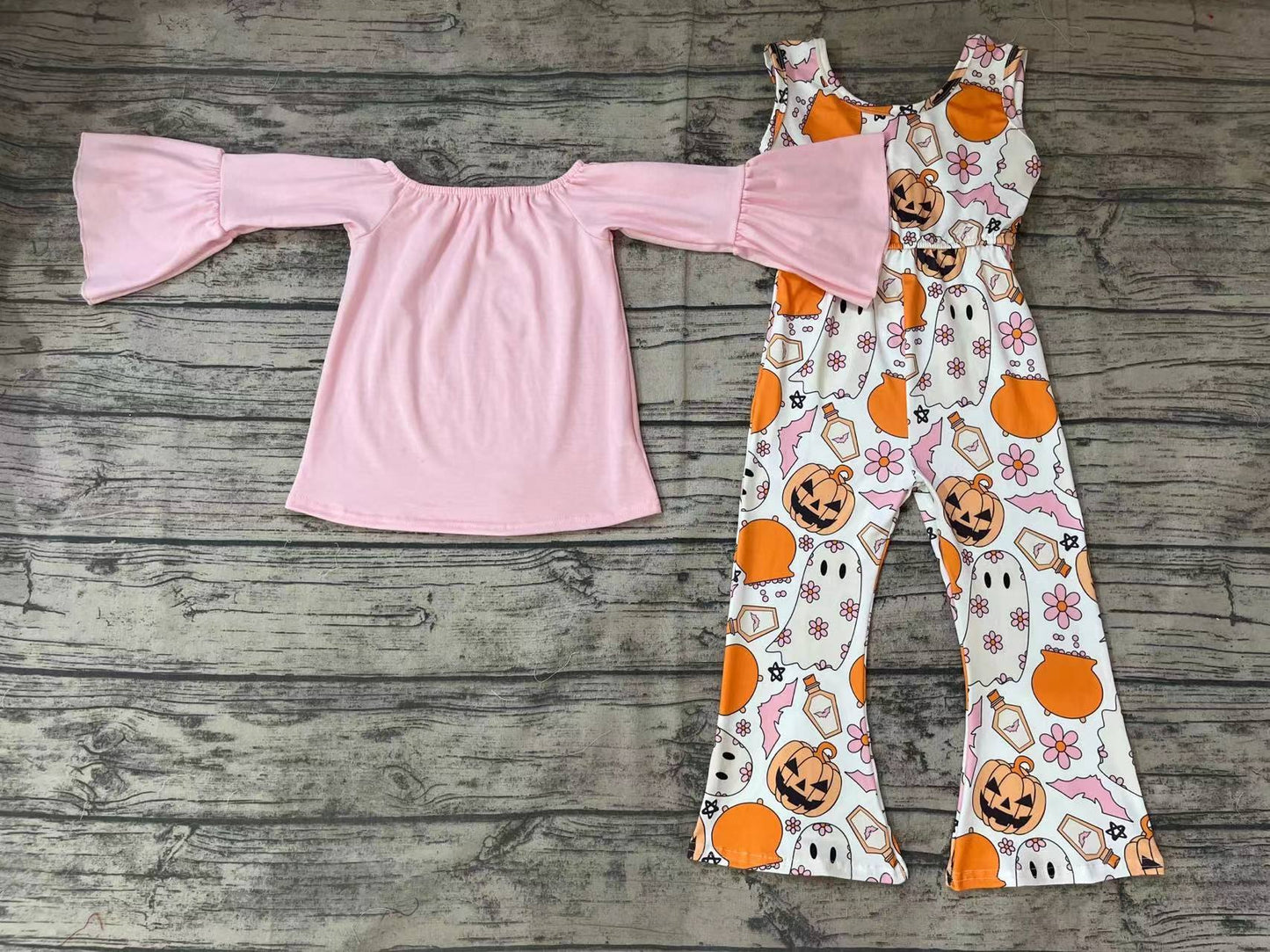 Baby Girls Halloween Ghost Flowers Jumpsuits 2pcs clothes set