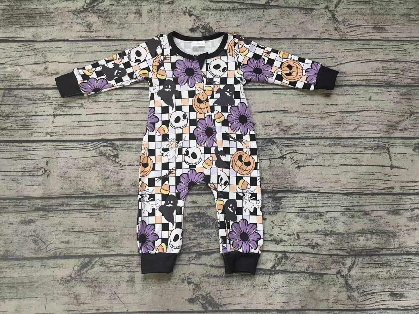 Baby Girls Flowers Halloween Pumpkin Zip Rompers