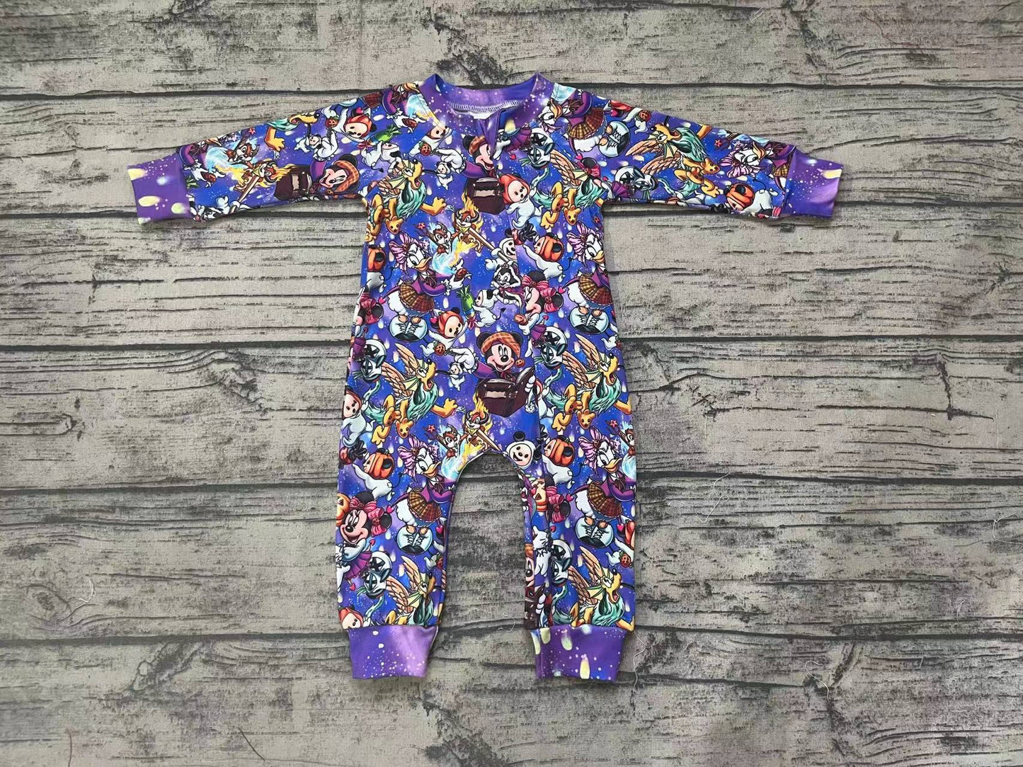 Baby Infants Halloween Cartoon Pumpkin Zip Purple Rompers