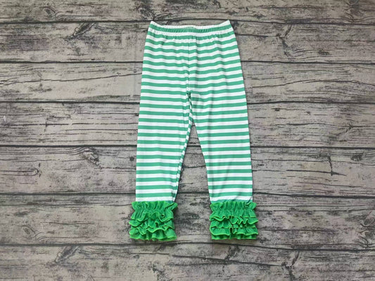 Baby Girls Green Stripes Icing Ruffle Bottom Pants