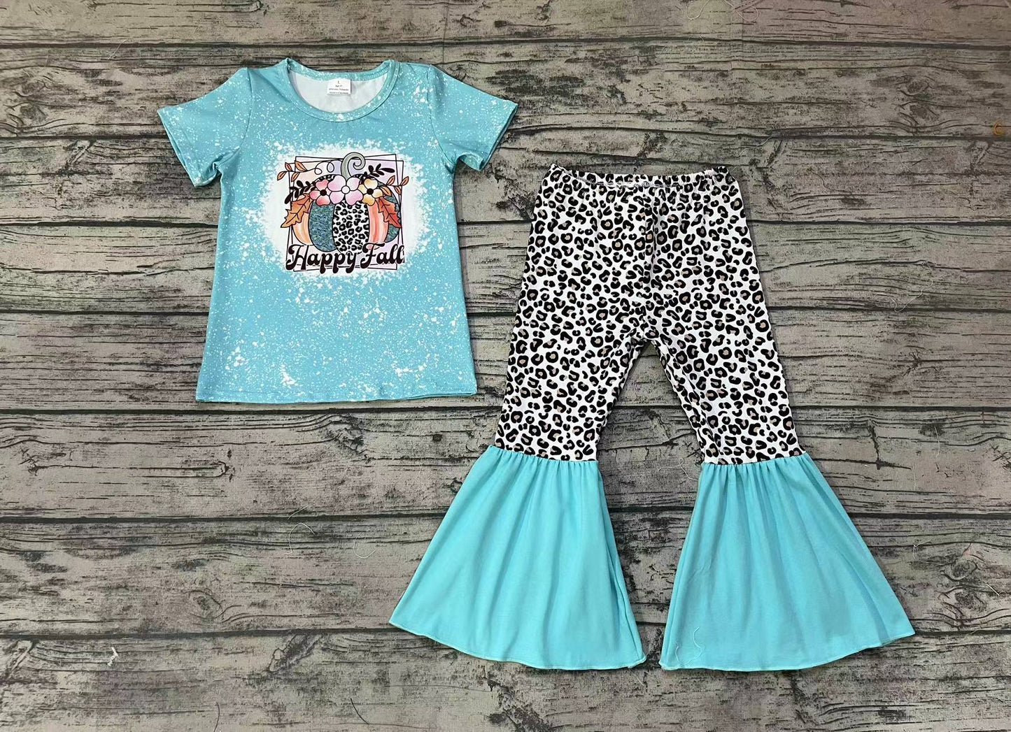 Baby Girls Happy Fall Shirts Leopard Bell Pants Clothes Sets