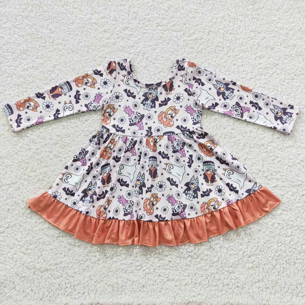 Baby Girls Stay Spooky Dog Knee Length Ruffle Dresses