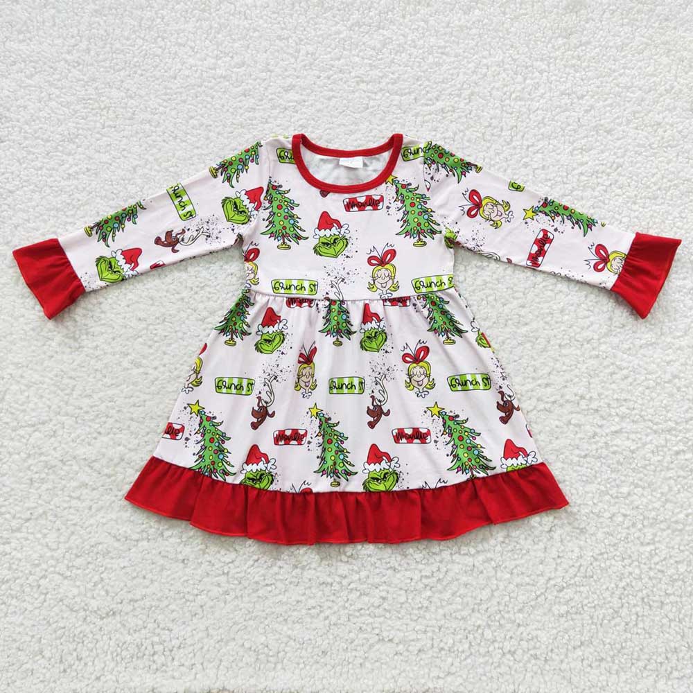 Baby Girls Christmas Frog Ruffle Knee Length Dresses