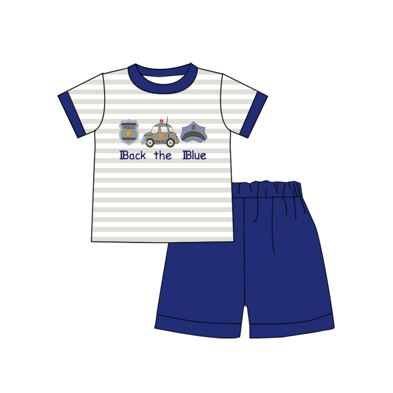 Baby Boys Back Stripes Police Shirts Shorts Outfits Sets preorder(moq 5)