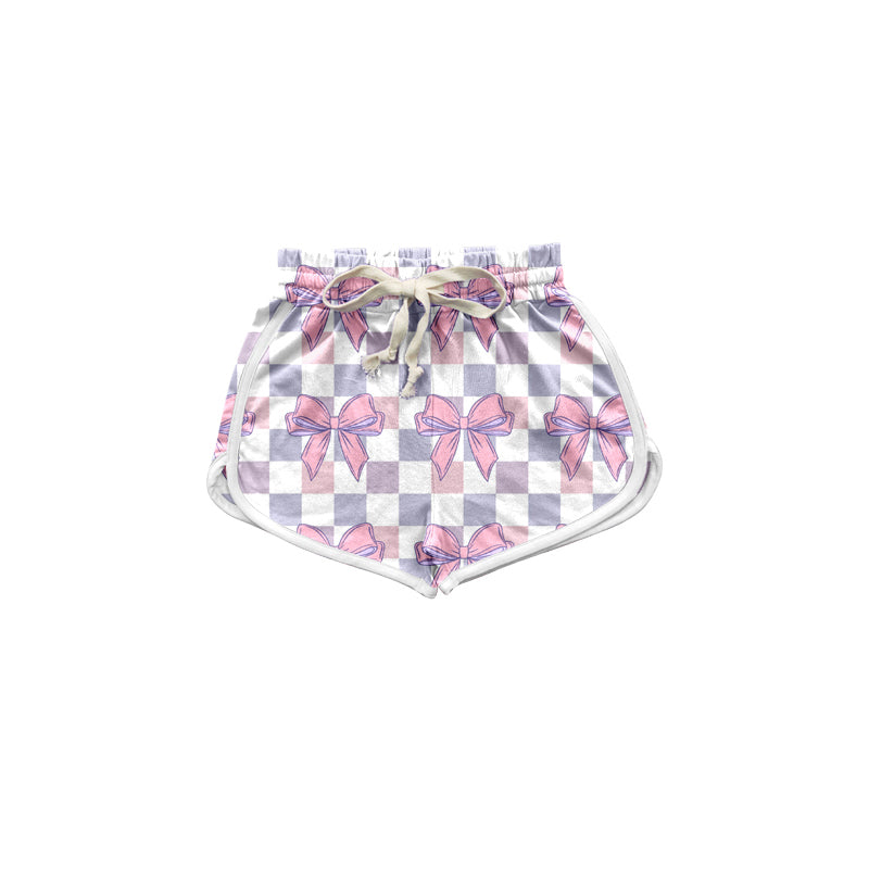 Preorder (moq 5)Baby Girls Lavender Checkered Bows Summer Shorts