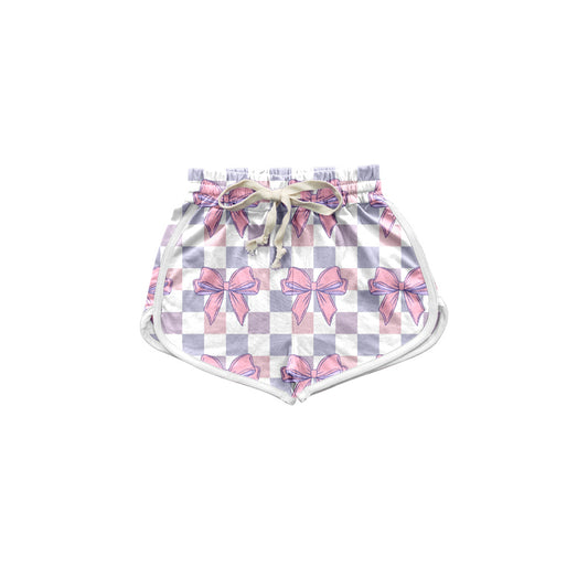 Preorder (moq 5)Baby Girls Lavender Checkered Bows Summer Shorts