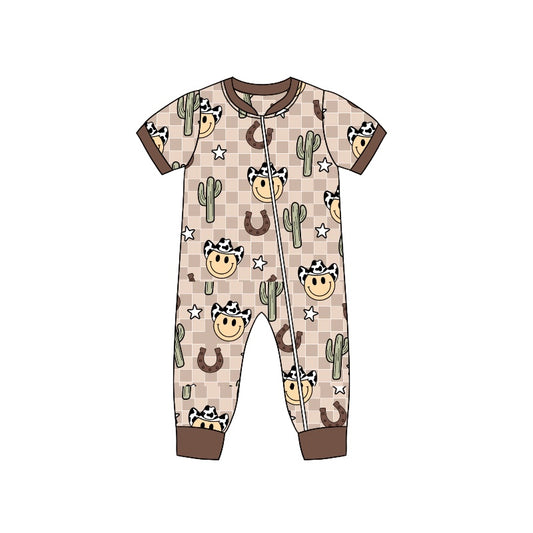 Baby Infant Boys Western Cowboy Cactus Zip Rompers preorder(moq 5)