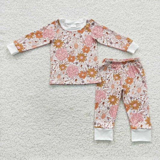 Baby Girls Fall Orange Floral Pajamas Clothing Sets