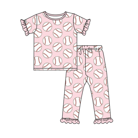 Preorder (moq 5)Baby Girls Pink Baseball Top Pants Pajamas Clothes Sets