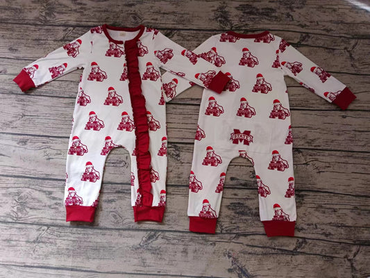 Baby Girls Ruffle Christmas Dog Team Zip Rompers preorder(moq 5)