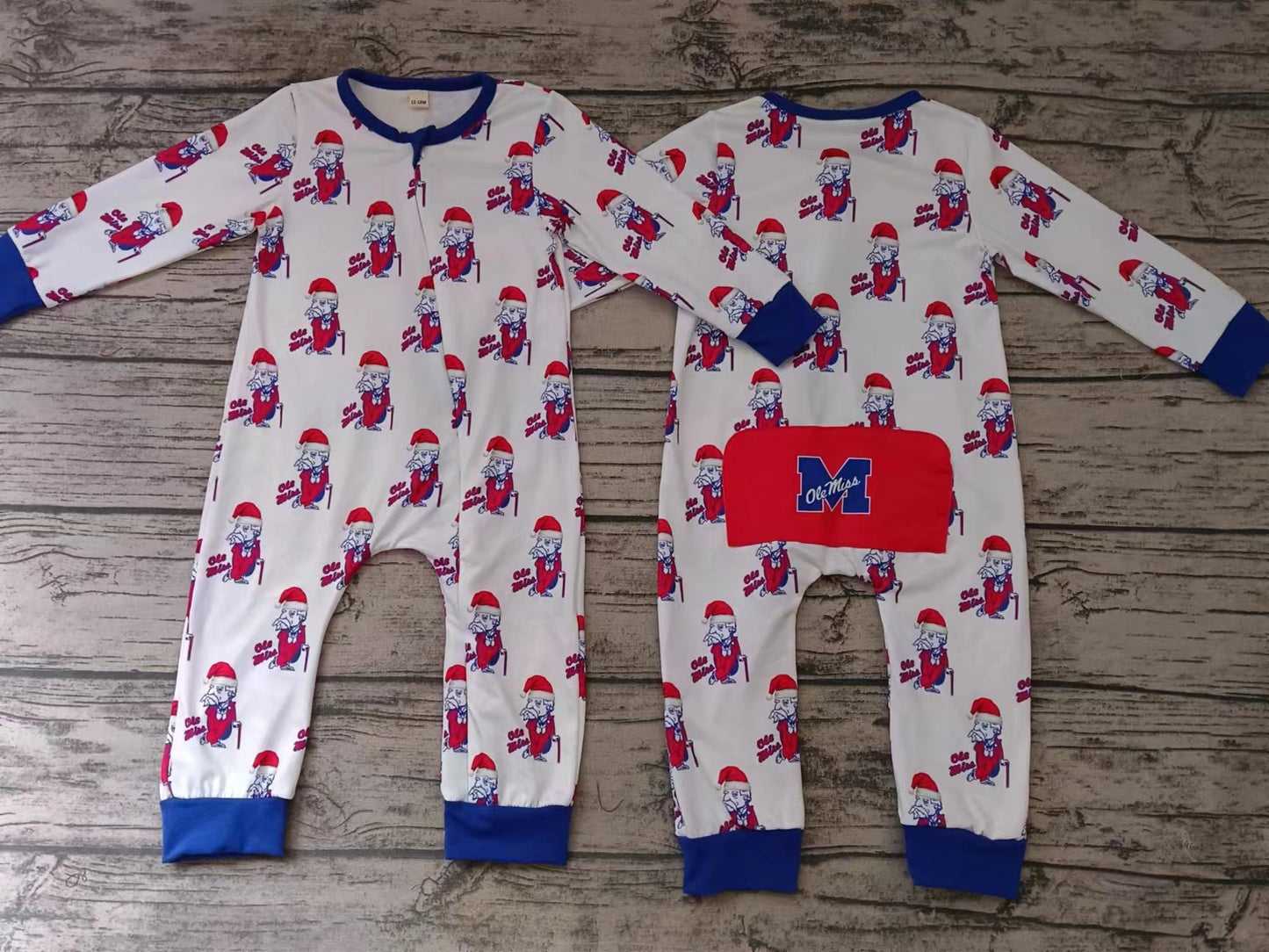 Baby Boys Christmas Blue Dog Team Zip Rompers preorder(moq 5)