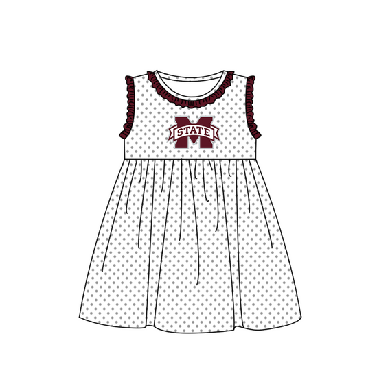 Preorder (moq 5)Baby Girls Sleeveless M State Polka Dots Team Knee Length Dresses