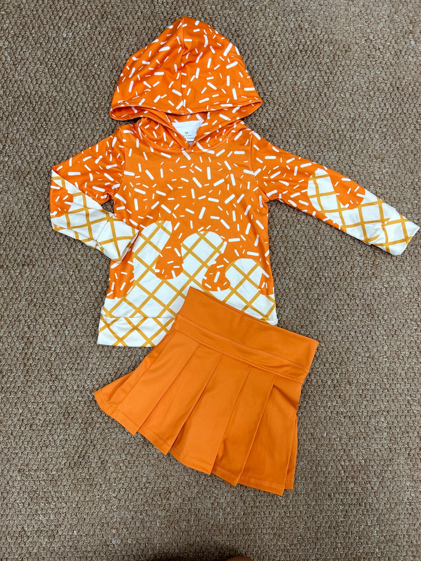 Baby Girls Orange Drip Hoodie Top Yoga Skort Team Sets