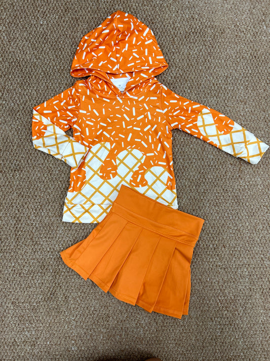 Baby Girls Orange Drip Hoodie Top Yoga Skort Team Sets